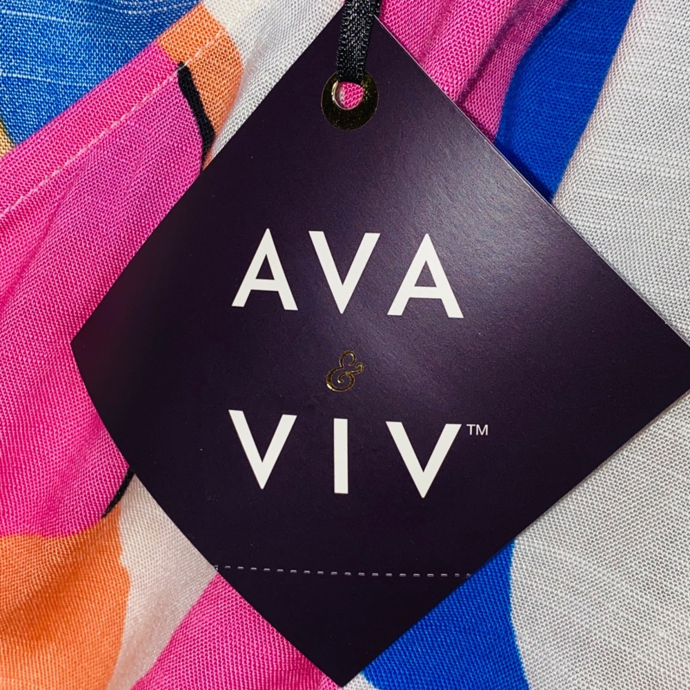 AVA & VIV Women Multicolor Abstract Print Wrap Dress Long Sleeve Belted Size 4X - Picture 3 of 10